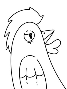 Siyah beyaz, boyamak için tatlı tavuk çizgi filmi.