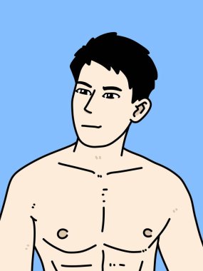 Mavi arka planda sevimli bir adam çizgi filmi