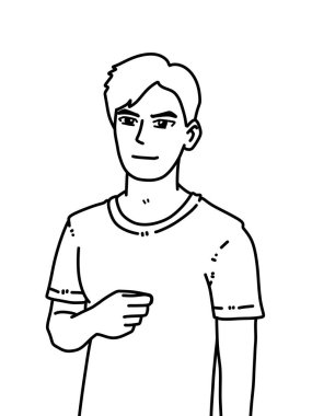 Siyah ve beyaz renkli yakışıklı adam çizgi filmi.