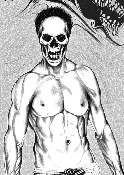 Black White Skull Man Cartoon — Stock Photo, Image