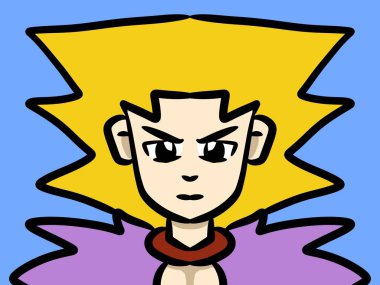 Mavi arka planda sevimli bir adam çizgi filmi