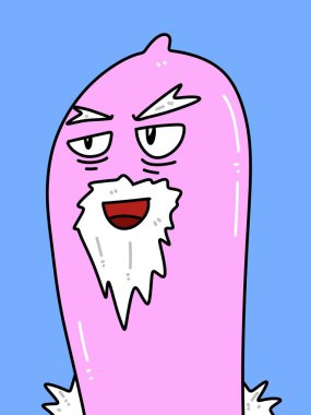 Mavi arka planda şirin prezervatif karikatürü