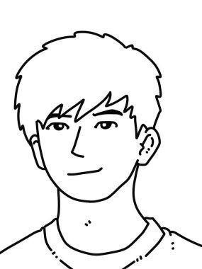 Siyah ve beyaz renkli yakışıklı adam çizgi filmi.