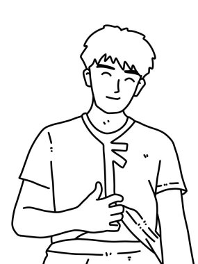 Siyah ve beyaz renkli yakışıklı adam çizgi filmi.