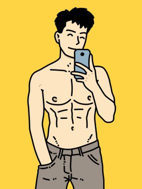 Sarı arka planda sevimli bir adam çizgi filmi