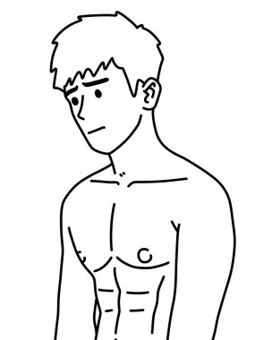 Siyah ve beyaz renkli yakışıklı adam çizgi filmi.