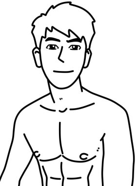 Siyah ve beyaz renkli yakışıklı adam çizgi filmi.