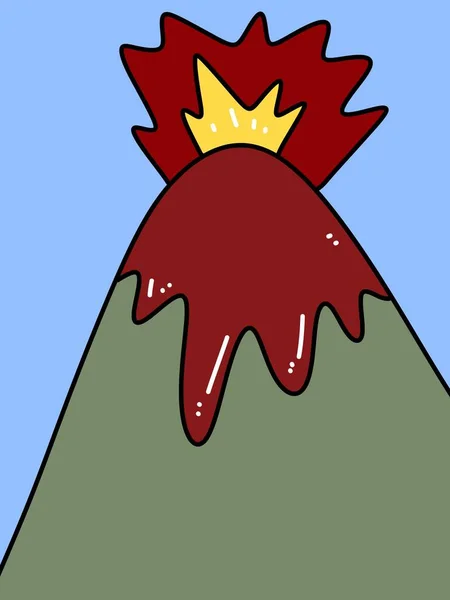 火山喷发卡通画艺术色彩 — 图库照片