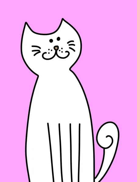 Niedliche Katze Karikatur Auf Rosa Hintergrund — Stockfoto