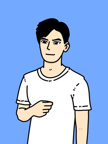 Niedlicher Mann Karikatur Auf Blauem Hintergrund — Stockfoto