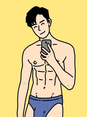 Sarı arka planda sevimli bir adam çizgi filmi