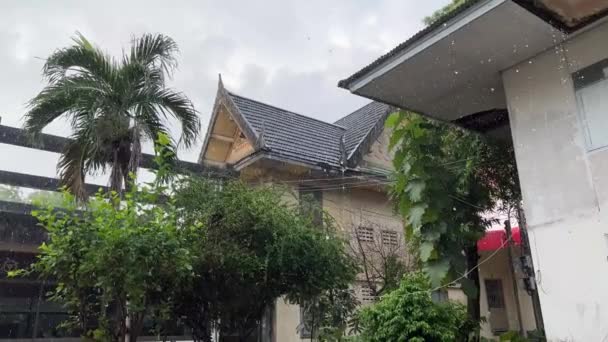 Rain Storm Metal Sheet Roof Rainwater Flows Roof — Αρχείο Βίντεο