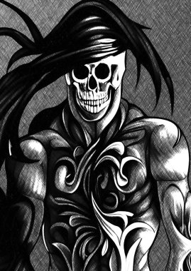 Kafatası Adam çizgi filminden siyah beyaz