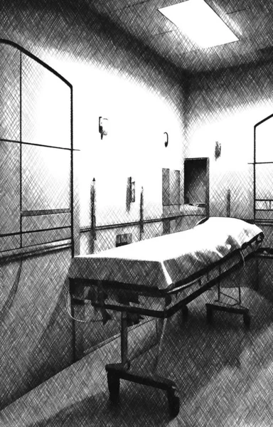 Fekete Fehér Ágy Kórházi Szobában — Stock Fotó