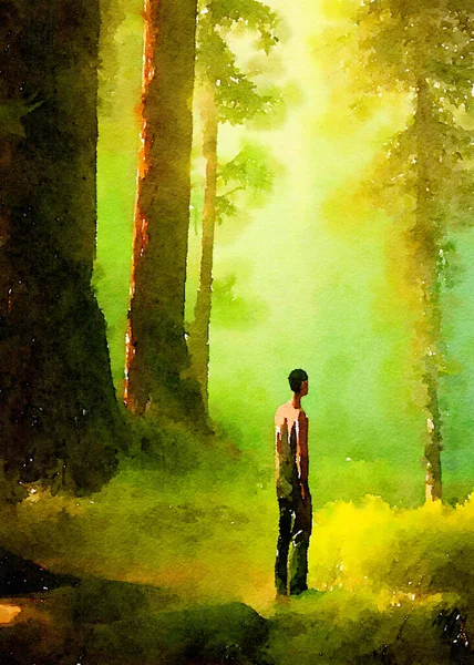 Colore Dell Arte Dell Uomo Nella Foresta — Foto Stock