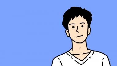 Mavi arka planda sevimli bir adam çizgi filmi