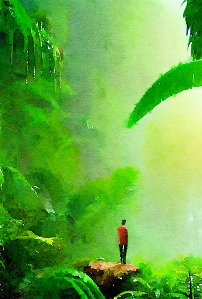 art color of man in rainforest