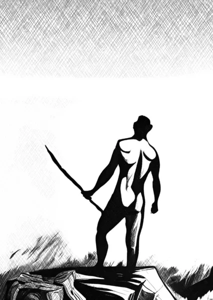 Preto Branco Homem Desenhos Animados — Fotografia de Stock