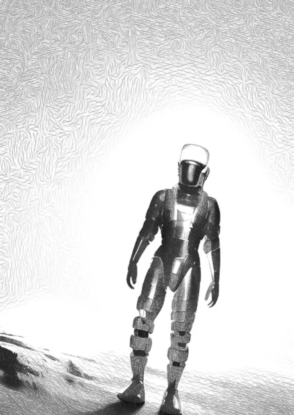 Czarny Biały Kreskówki Robota — Zdjęcie stockowe