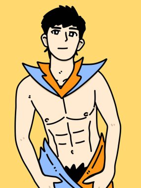 Sarı arka planda sevimli bir adam çizgi filmi