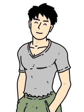 Beyaz arka planda sevimli bir adam çizgi filmi