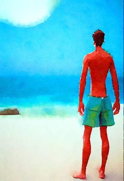 art color of man on the beach
