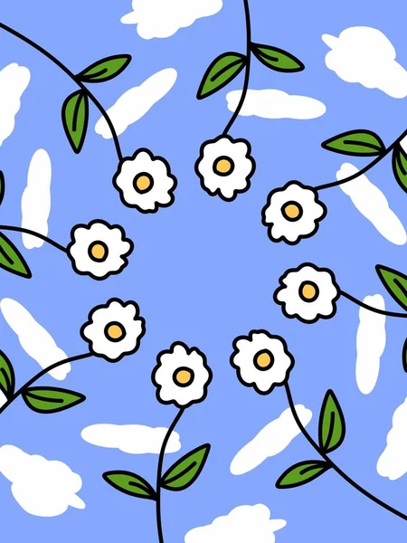 Color Arte Dibujos Animados Flores Sobre Fondo Azul —  Fotos de Stock