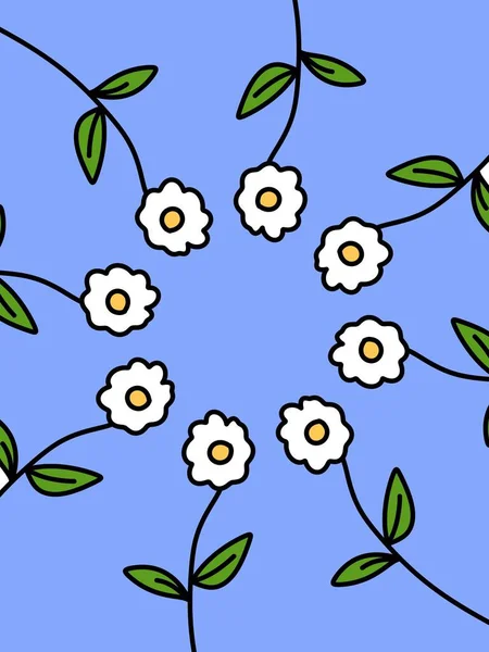 青い背景の花の漫画 — ストック写真