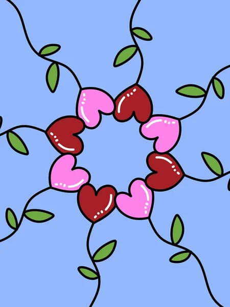 heart flower cartoon on blue background