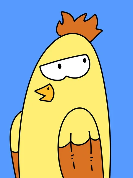 青い背景の可愛い鶏の漫画 — ストック写真
