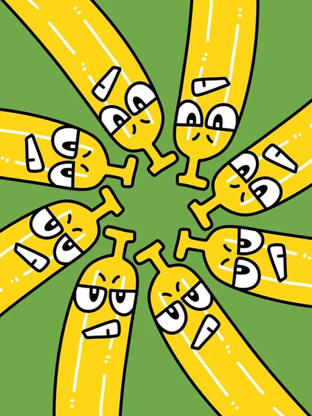 Roztomilý Banán Ovoce Karikatura Zeleném Pozadí — Stock fotografie