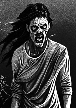 Zombi çizgi filminden siyah beyaz