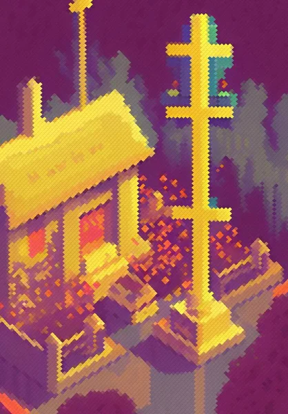 Pixel Carton Abandoned Home Tomb — Stock Photo, Image