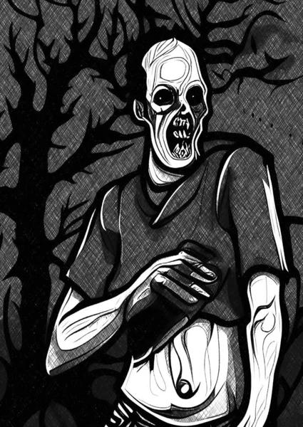 Bianco Nero Del Cartone Animato Zombie — Foto Stock