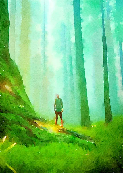 art color of man in forest