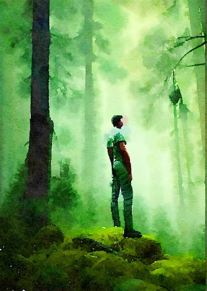 art color of man in the forest