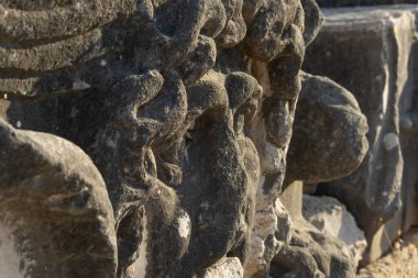 Didyma, Aydın, Türkiye - 2592022: Antik Apollo şehrinden ayrıntılar.