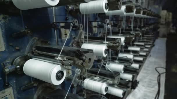 Production Polypropylene Yarn Making Bags — Stock Video