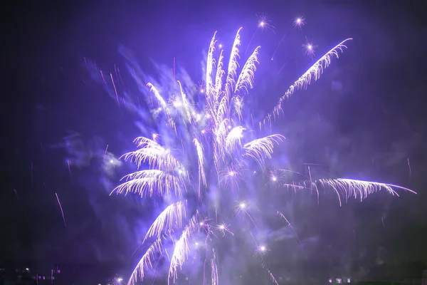 Beautiful Colorful Fireworks Dark Sky Background Selective Focus Background Texture — Fotografia de Stock