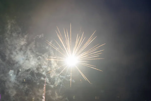 Beautiful Colorful Fireworks Dark Sky Background Selective Focus Background Texture — Fotografia de Stock