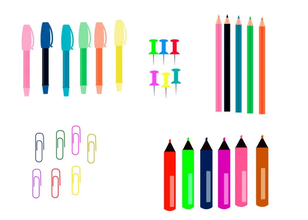 School Stationery Successful Study Pens Felt Tip Pens Pencils Paper — ストックベクタ