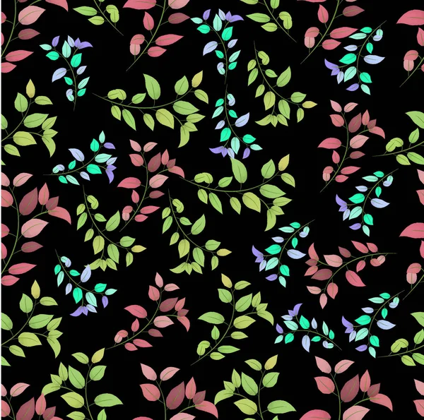 Watercolor Seamless Pattern Black Background Watercolor Branches Leaves Decorative Background — Stockvektor