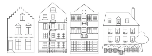 Beautiful Vintage Vector Houses Drawn Black White Background Suitable Print — ストックベクタ