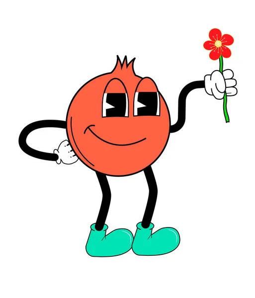 Funny Cartoon Character Vector Illustration Pomegranate Comic Element Trendy Retro — Stok Vektör