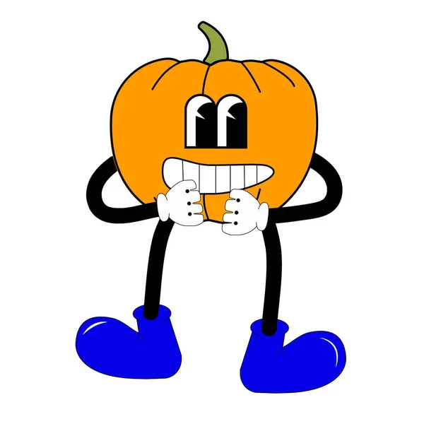 Funny Dissatisfied Pumpkin Cartoon Character Vector Illustration Comic Element Trendy — Stock Vector