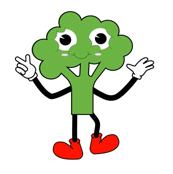 Funny Positive Cartoon Character Broccoli Vector Illustration Comic Element Trendy — Vector de stock