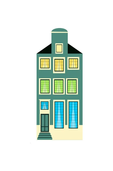 Old European Building Attic Three Floors Porch Trendy Cartoon Style — 스톡 벡터