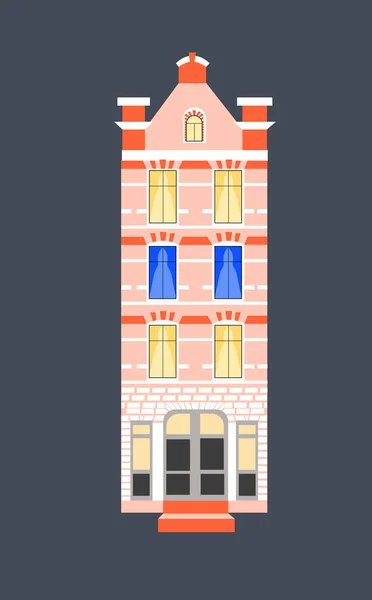 Old European House Attic Four Floors Hotel Trendy Cartoon Style — 图库矢量图片