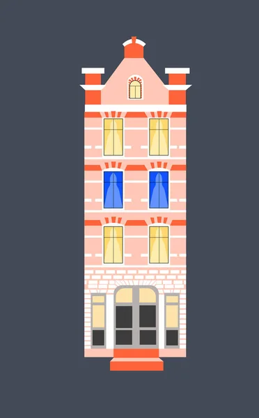 Old European House Attic Four Floors Hotel Trendy Cartoon Style — Vector de stock