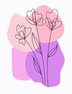 Flowers line with colored spots. Minimalist art. For poster design, banner, t-shirt print.